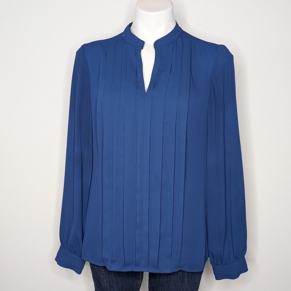 White House Black Market Tops - WHBM Blue Slit Neck Long Sleeve Professional Blouse 6